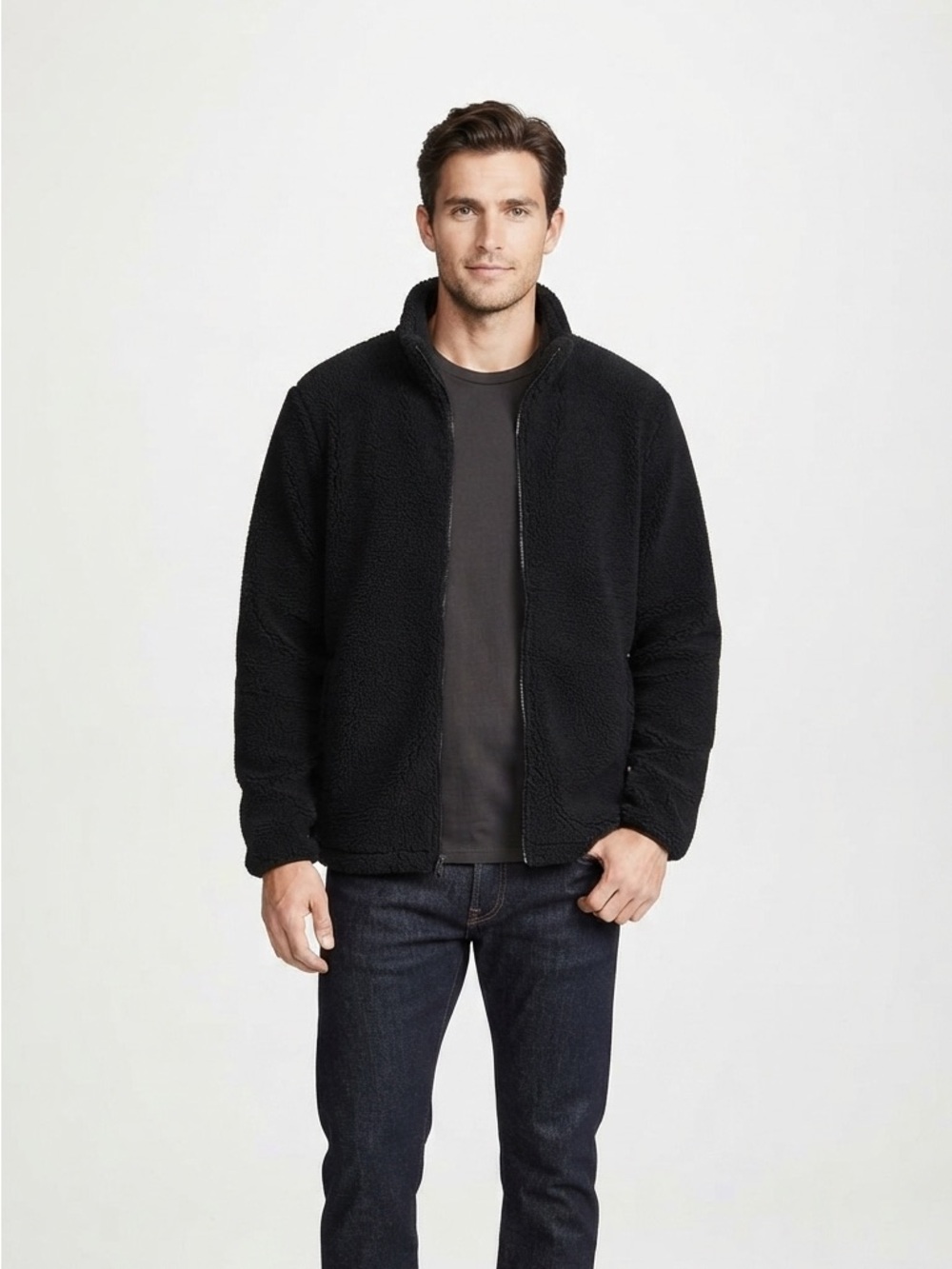 Men's Black Fleece Zip-Up Jacket - Size Small